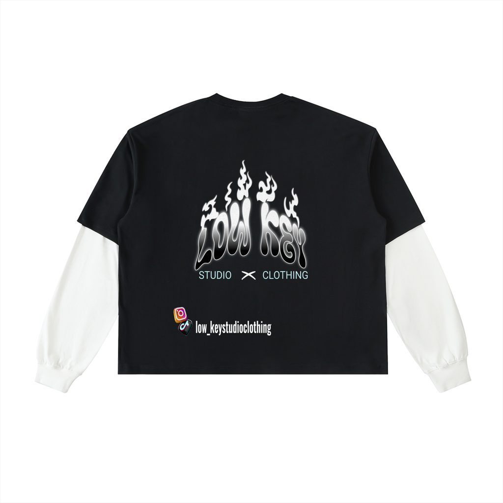 Layered Contrast Sleeve graphic T-Shirt