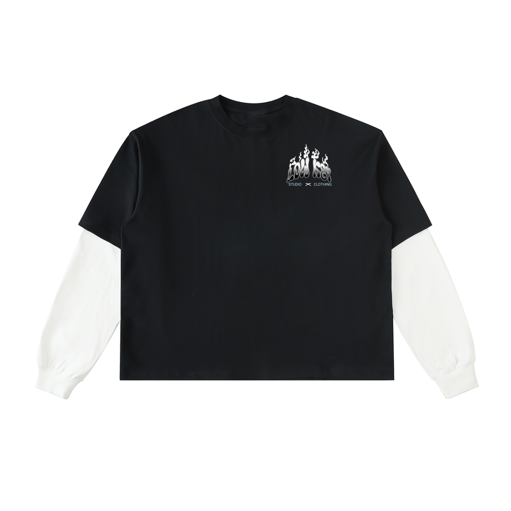 Layered Contrast Sleeve graphic T-Shirt