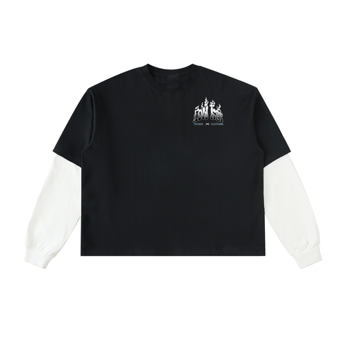 Layered Contrast Sleeve graphic T-Shirt