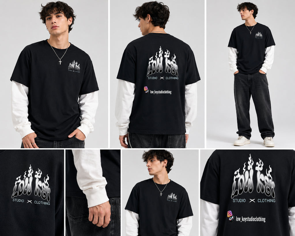 Layered Contrast Sleeve graphic T-Shirt